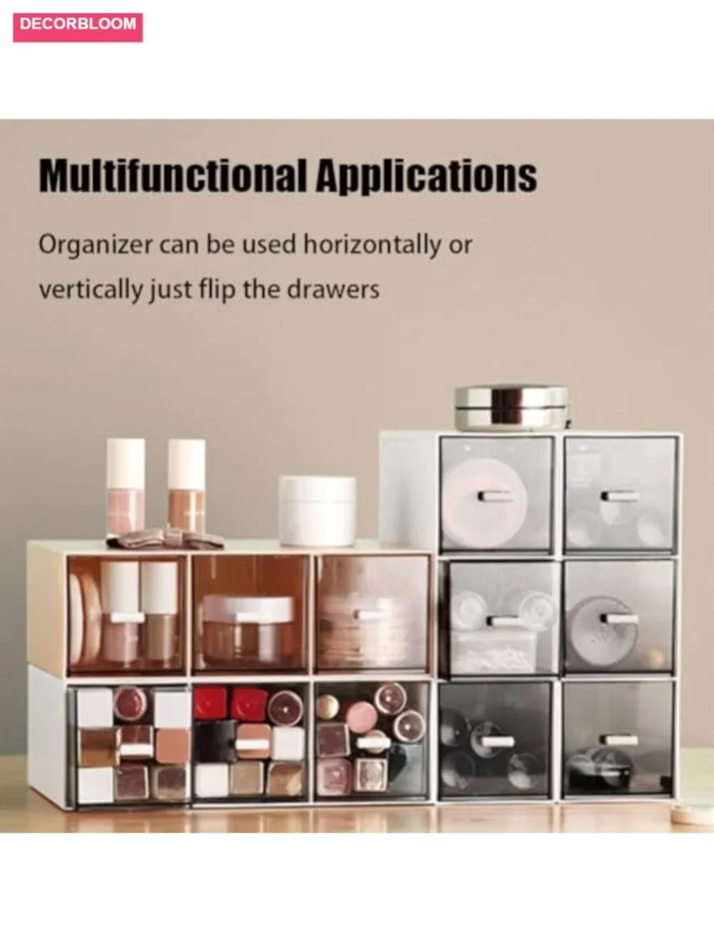 3-Drawer Clear Plastic Tea Bag Organizer Stackable Storage Box for Desk Pantry